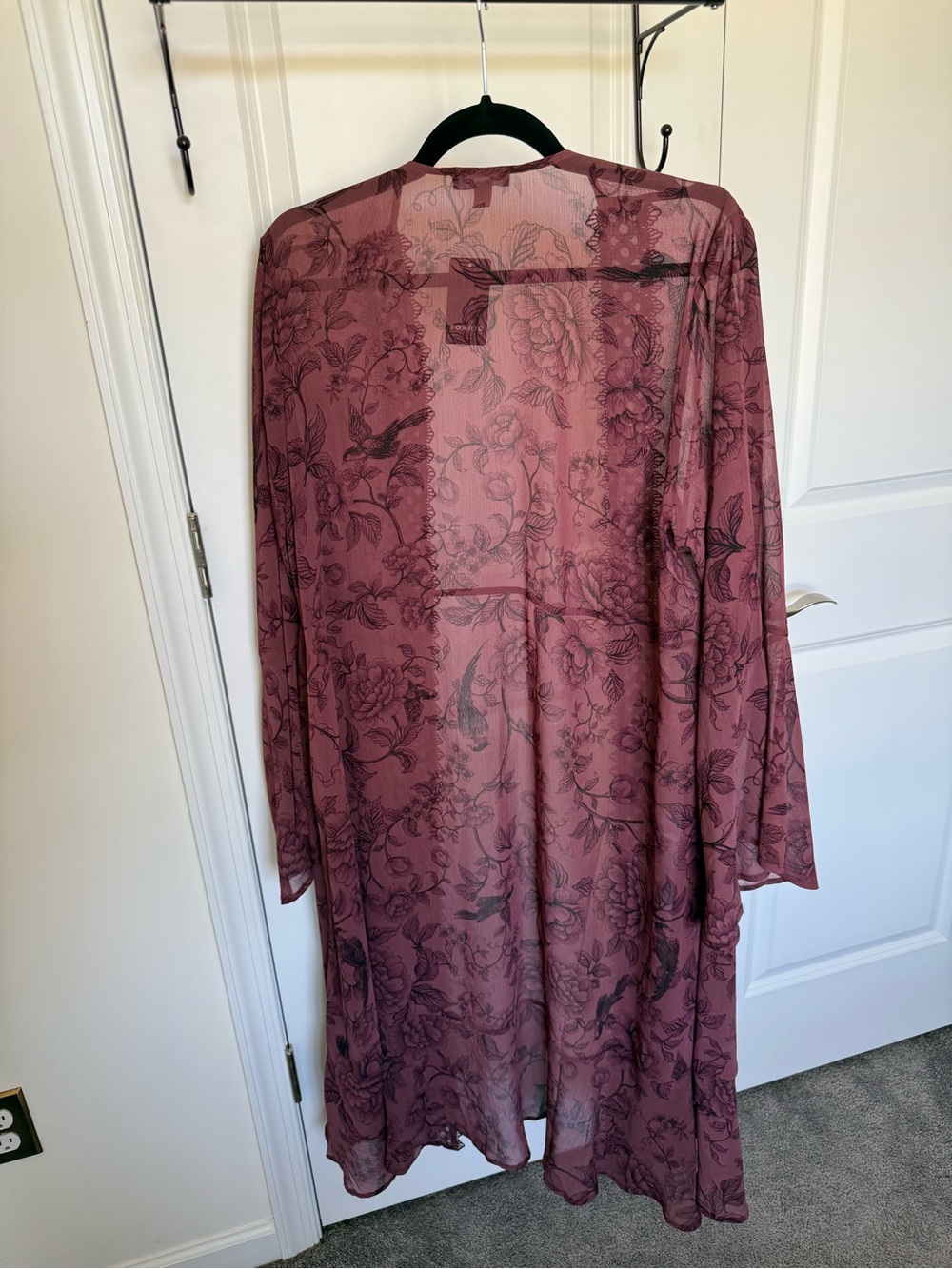 torrid Rose-Mauve Floral Sheer Lace-Trim Kimono Robe